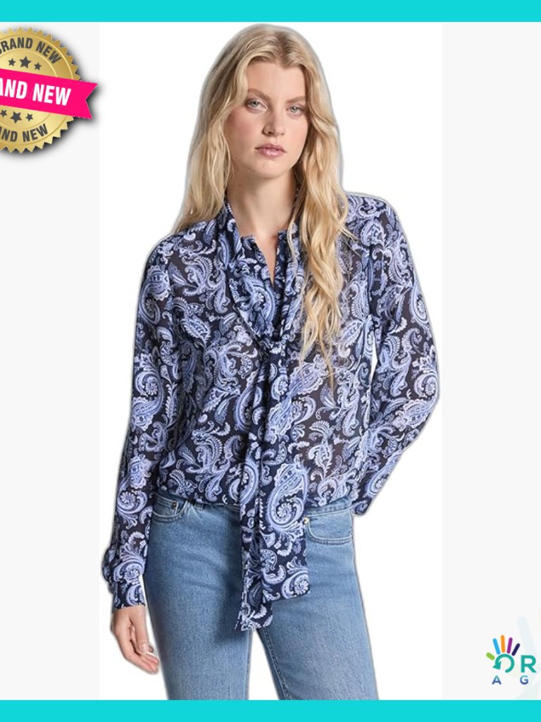 Paisley Bow Blouse Elegant Chic Retro Button-Down Shirt Detachable Camisole